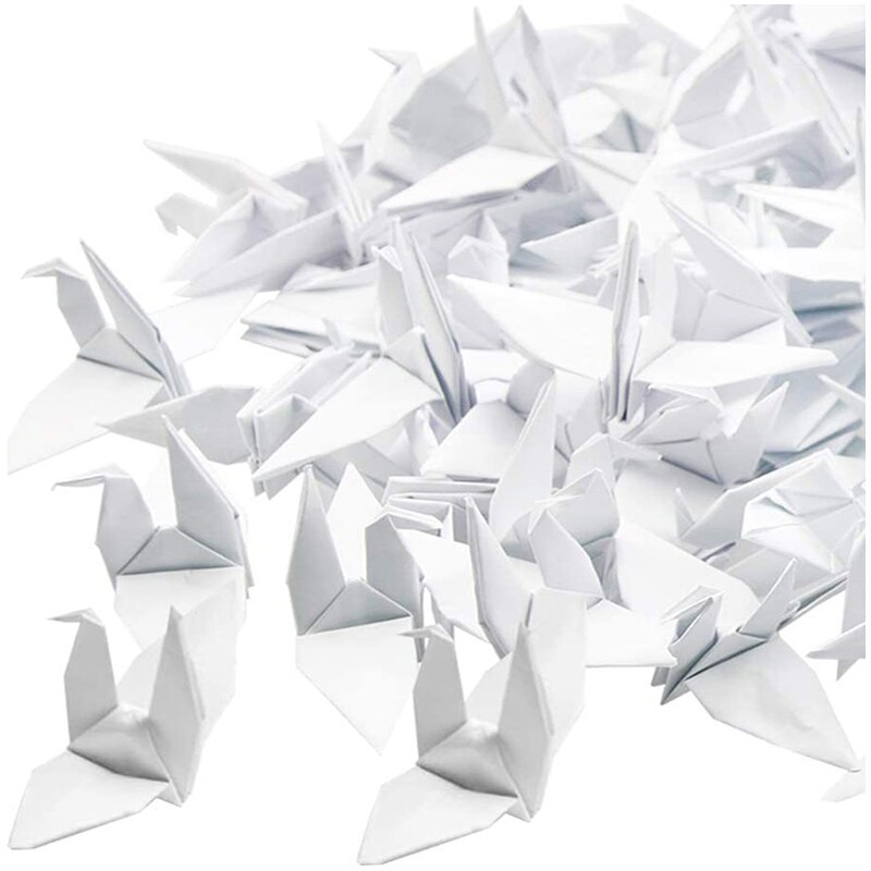 50 PCS Origami Paper Cranes White Folded Cranes Hanging Backdrop Origami Pape Cranes DIY Craft Wedding Party Home Decoration: Default Title
