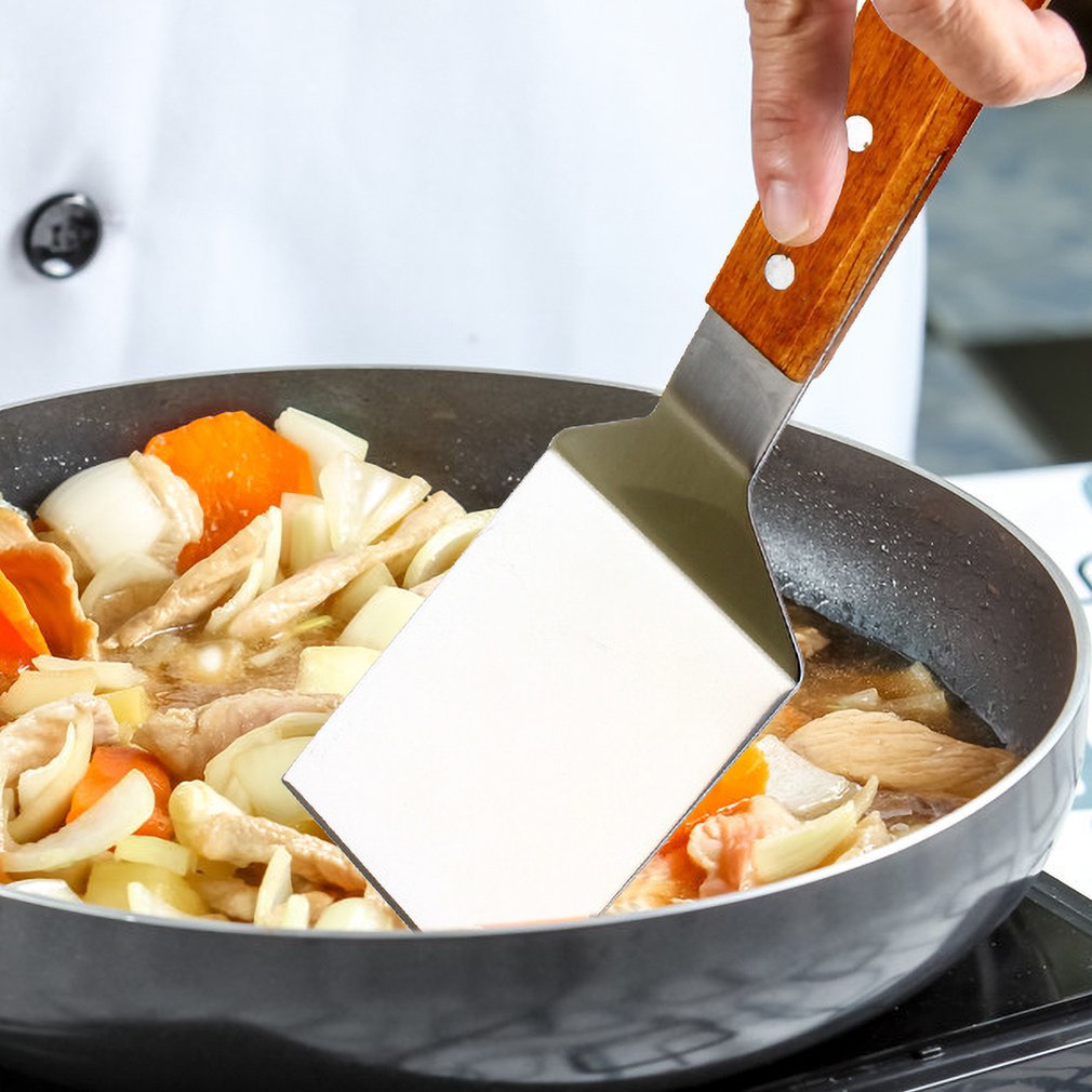 Metal Spatula For Cast Iron Skillet Stainless Steel Grill Spatula Slotted Spatula Turner Fish Spatula With Wood Handle