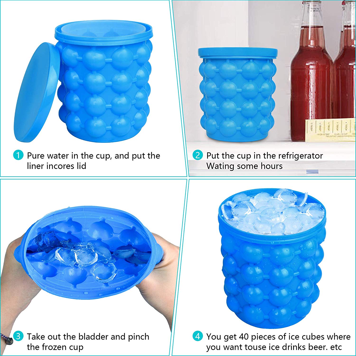 Cubeta de hielo de silicona, molde para hacer cubitos de hielo de alimentaria, cubitos de hielo de silicona, cubeta de hielo ahorradora de espacio, bandeja de hielo, herramienta