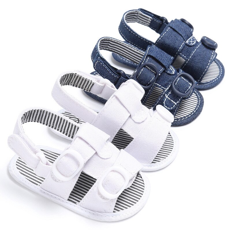 Chaussures en Denim pour -né garçon et fille, sandales d'été en coton à semelle souple pour bébés, premiers pas