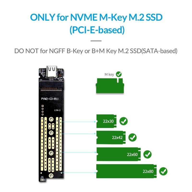 ORICO – boîtier M.2 vers USB Type C, disque dur Transparent, adapté au NVME NGFF SATA M/B Key Ssd TCM2-C