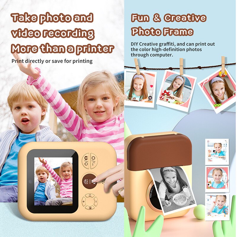Videocamera per bambini stampa termica istantanea videocamera digitale 1080P HD con fotocamera portatile da 8G o 32G per bambini
