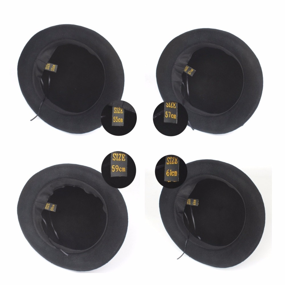 Tradition 100% Wool Women's Men's Black Felt Bowler Hat Gentleman Crushable Dress Tuxedo Derby Costume Steampunk 4Size S M X XXL