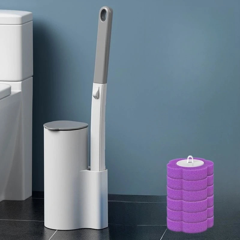 Cepillo de limpieza para inodoro, Kit de cabezal de repuesto desechable, inodoro con recargas, herramienta de limpieza de baño de mango largo con soporte: Caqui oscuro