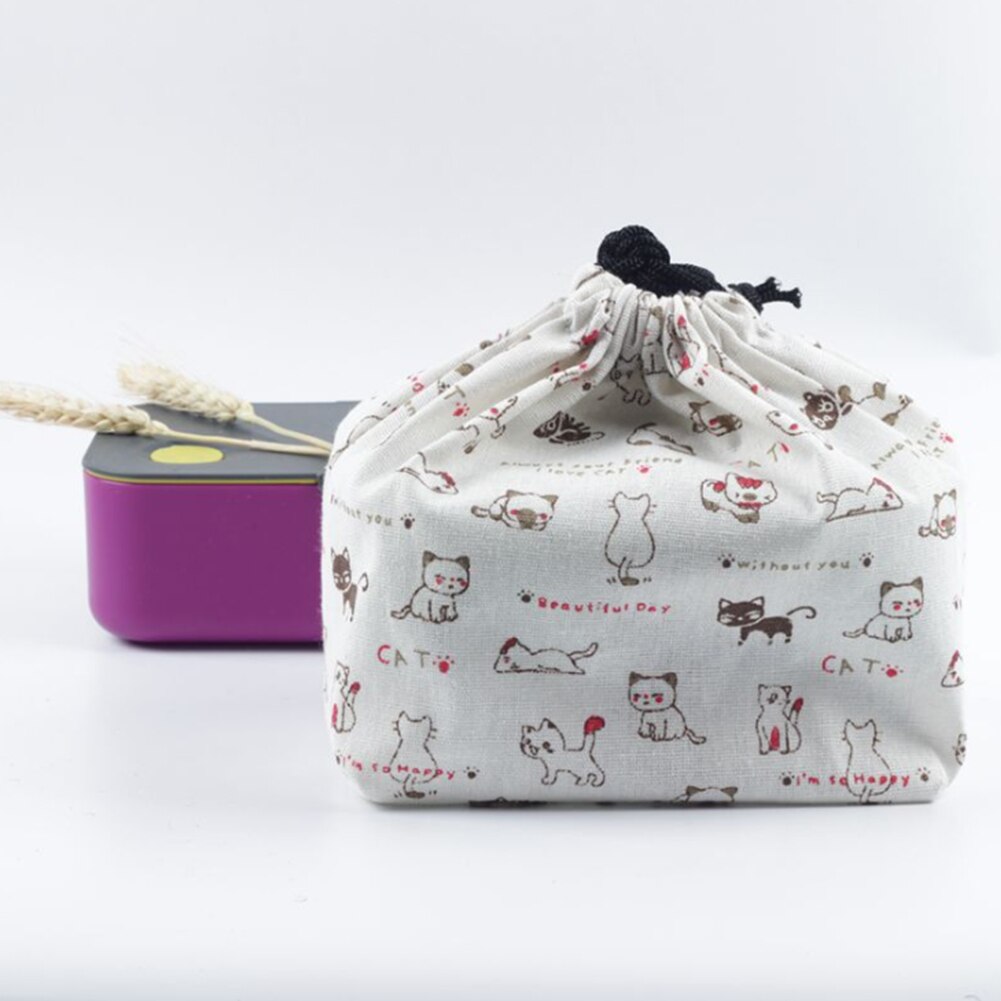 Koeler Draagbare Lunch Bag Bento Pouch Japanse Stijl Picknick School Doek Reizen Voedsel Opslag Thermische Geïsoleerde Kantoor Gedrukt