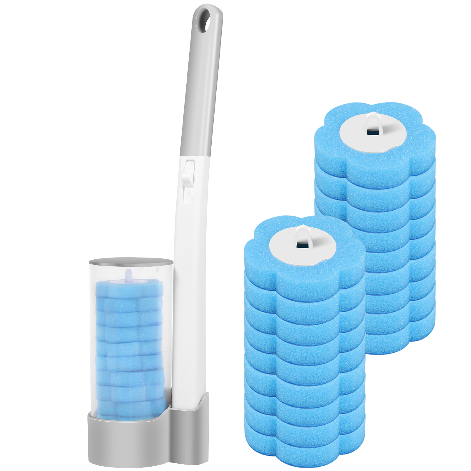 18/24 PCS Disposable Toilet Brush Wall-Mounted Cleaning Tool for Bathroom With Long Handle Replacement Brush Head Wc Accessories: SKY BLUE
