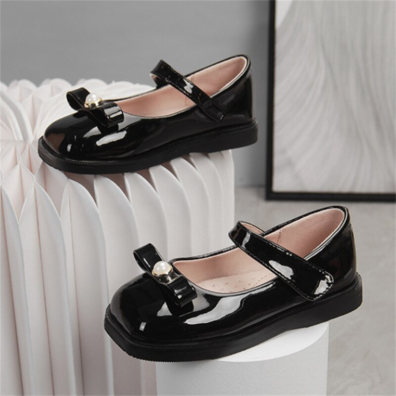 College Style Black Performance Leather Shoes Children Girls Dance Party Baby Student School Dress Shoes Kids 02A