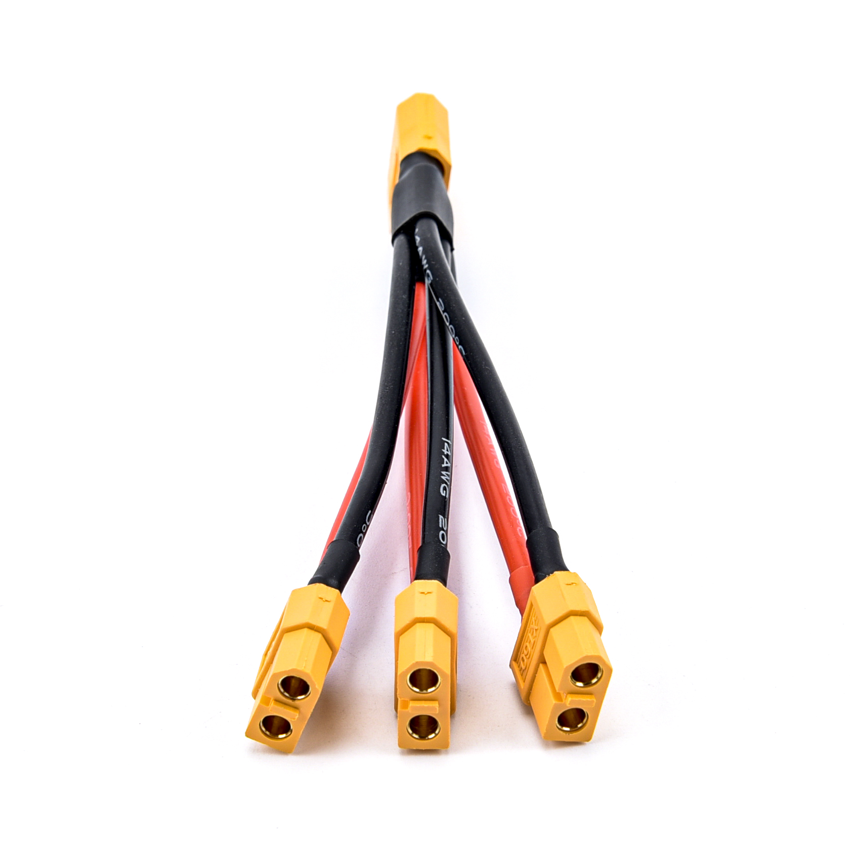 Xt60 parallel batteristik han/hun kabel dobbelt forlænger y splitter / 3- vejs 14 awg silikonetråd til rc batteri motor: 1 mand  to 3 kvinder