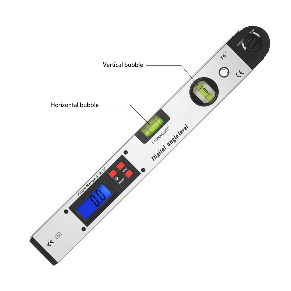 Goniómetro Digital para carpintería, regla de ángulo de pantalla de 225 grados, transportador de construcción, aleación de aluminio,