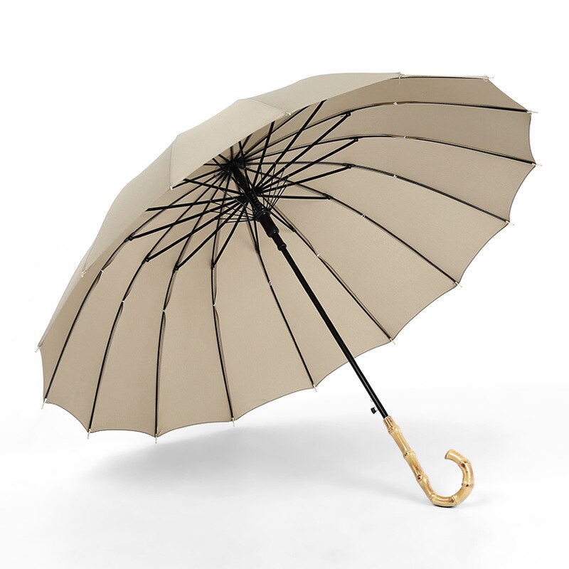 Paraguas de lluvia largo y fuerte con mango de bambú Yesello para hombres y mujeres, Parasol de estilo japonés de fibra de vidrio de 16K: 2