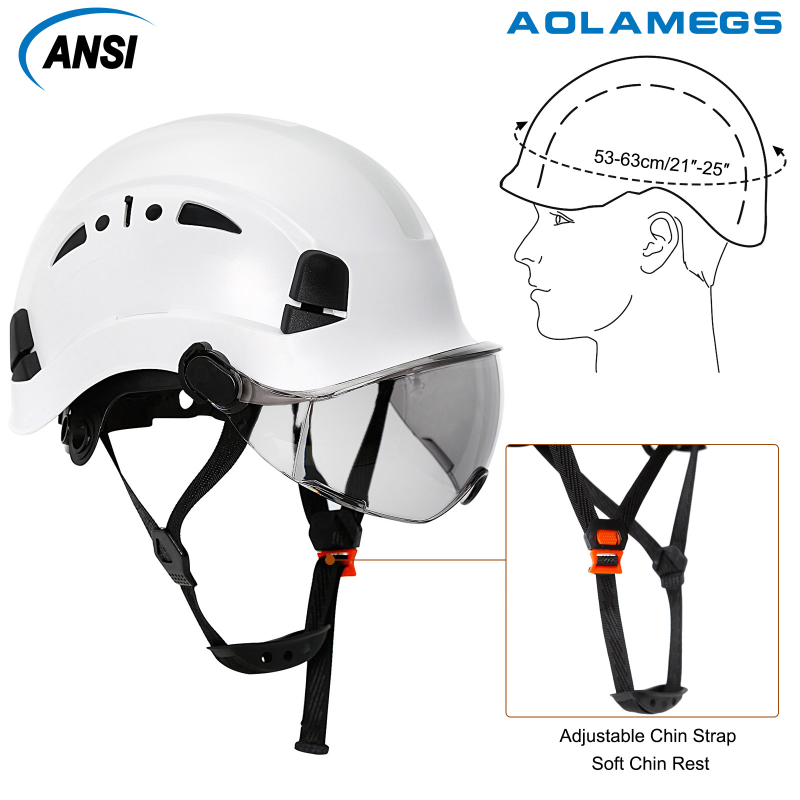 Construction Safety Helmet With Goggles Visor ABS Hard Hat Light ANSI Industrial Work Head Protection Rescue CR08