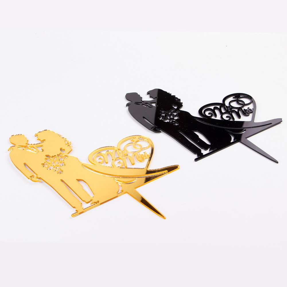 1Pcs Wedding Cake Topper Bride Groom Mr Mrs Acrylic Black Gold Cake Toppers Wedding Decoration Mariage Party Supplies