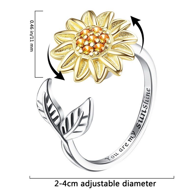 Bague ajustable en Zircon pour femme et adolescent, bijou pour l&#39;anxiété, tournesol, marguerite, de saint-valentin,