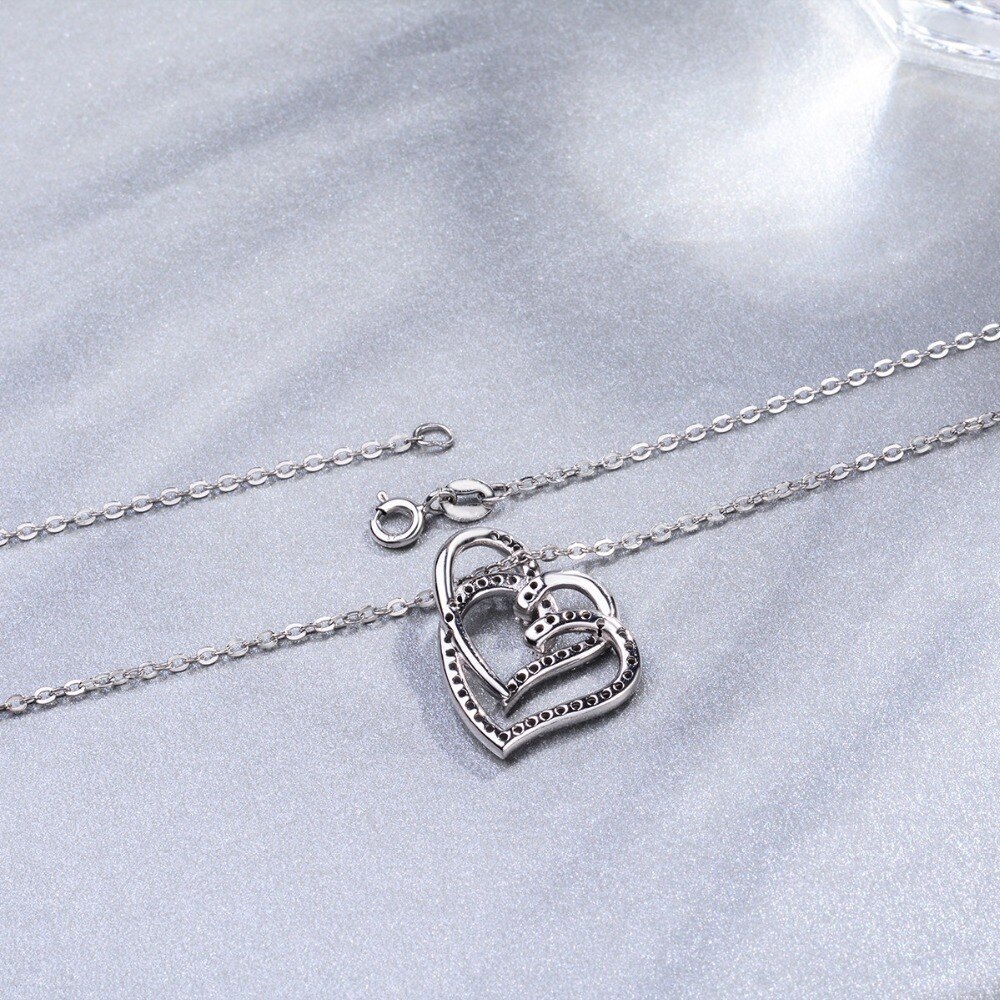 EUDORA 925 Sterling Silver Nterlocking Hearts Clear CZ Pendant Necklace Celtic Mother's Knots Charms For Women Jewelry CYD313