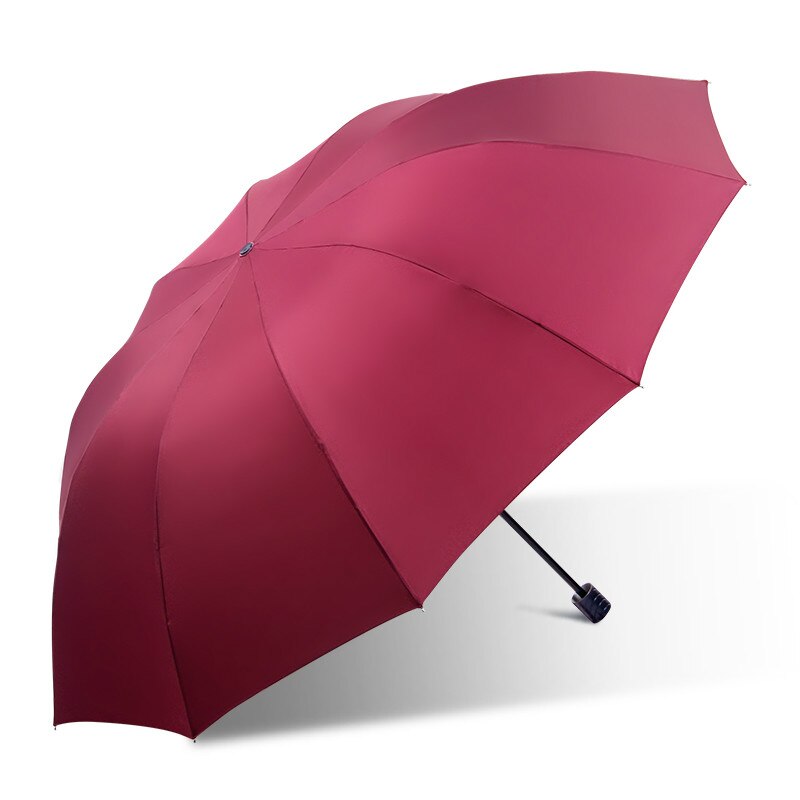 Stærk 127cm diameter 10 benforstærkning paraply vindtæt tre foldbar anti uv golf paraply to eller tre personer kompakt: 2 røde