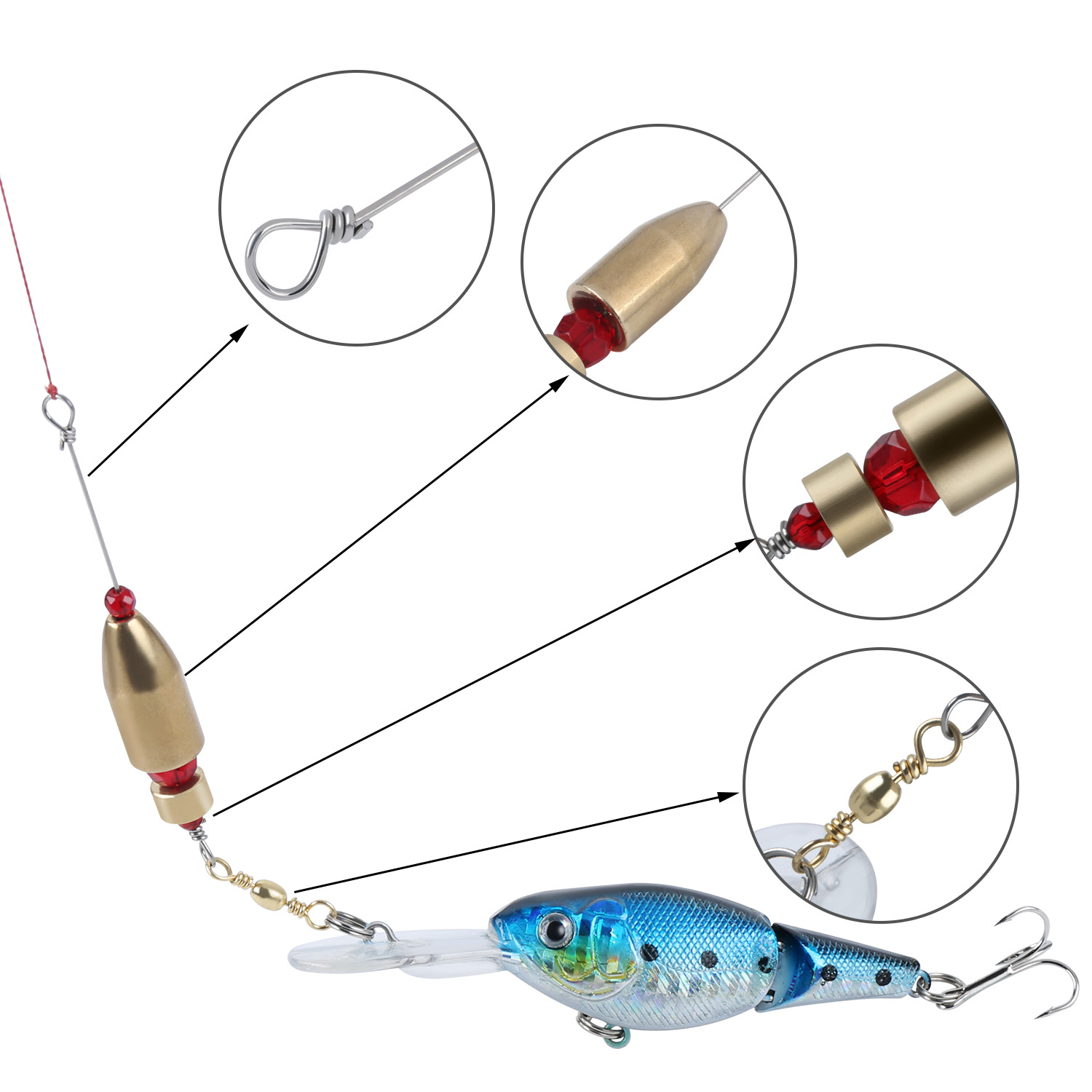 Sougayilang Fishing Carolina Ready Rig Brass Fishing Swivel Ring Connector Fishing Gear Tackle Tools