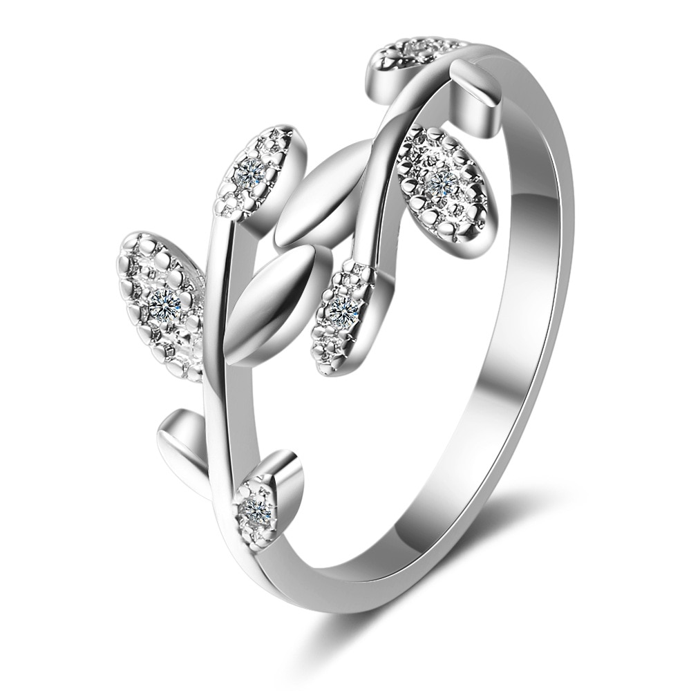 Blad 925 Sterling Zilver Zirconia Verstelbare Ring Voor Vrouwen Koreaanse Elegante Liefde Dainty Delicate Goud Kleur Sieraden