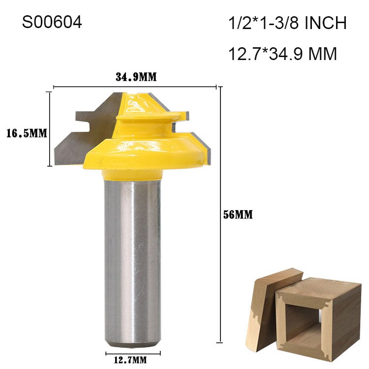 1/2 " 1/4 " 8mm- schachts 45- graden penfrees voor houtverbindingen houtbewerking frees rechte hoek cnc-gereedschapsbit: S00604