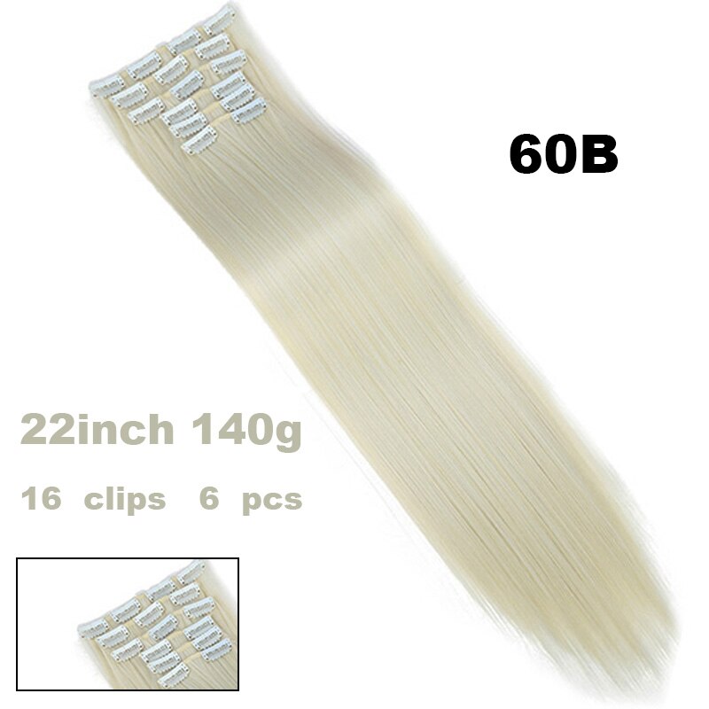 Xuanguang 6 stk/sæt 16 clips 22 tommer fuld hoved clip in hair extension langt glat hår syntetisk hårstykke til kvinder: 60b