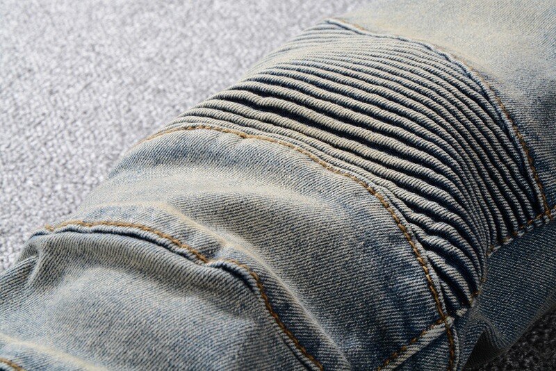 Men's Denim Biker Distress Jeans Motorcycle Slim fit Riding Pants