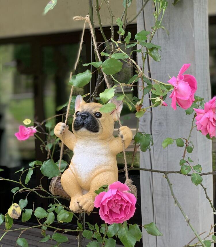 Pastoral Swing Bulldog Resin Statue Ornaments Outdoor Garden Landscape Figurines Craft Courtyard Farmyard Furnishings Decoration