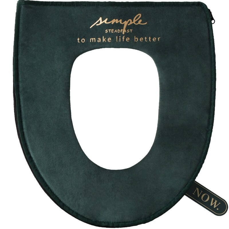Épaissi luxe coton Linter doux lavable fermeture éclair salle de bain pleine taille universel accessoires ensemble couverture de siège de toilette: Green