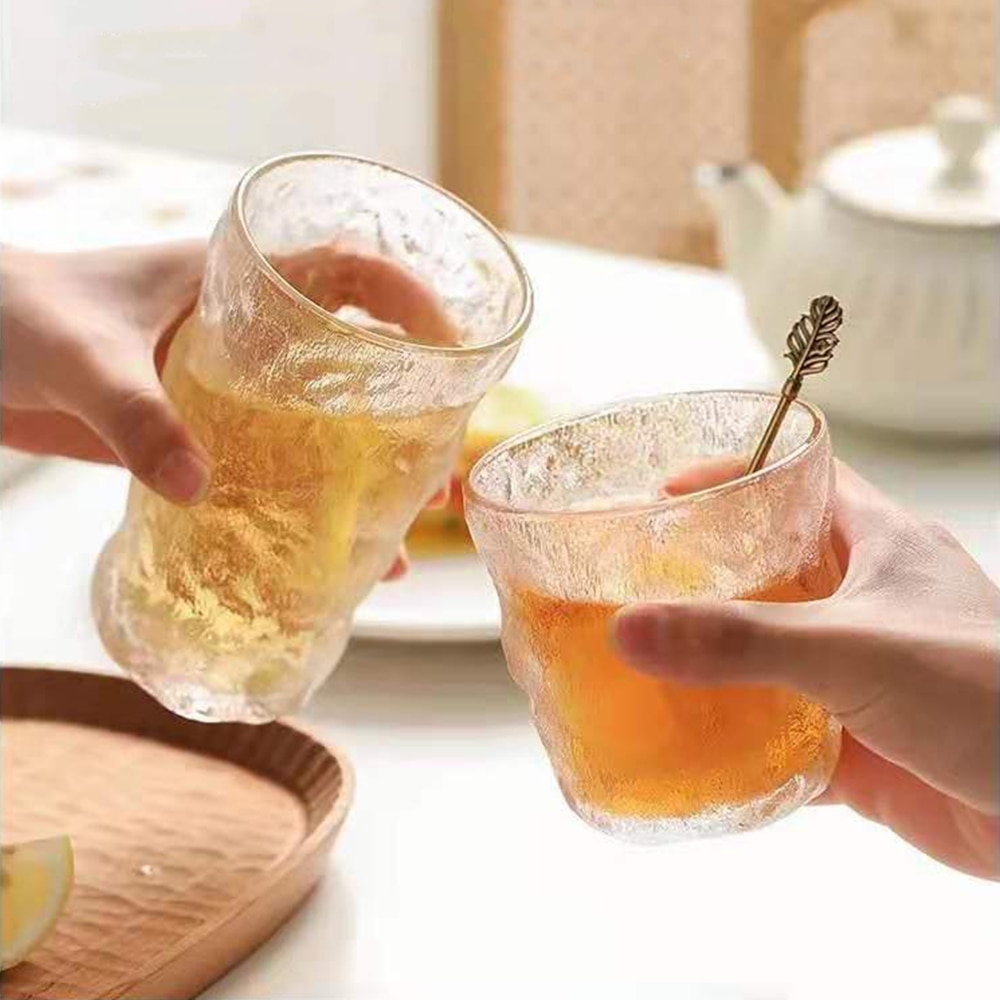 300ml/380ml Glacier Pattern Glass Water Cup Ins Whiskey Wind Beer Juice Glass Mug Tea Milk Coffee Water Cup Bar Drinkware