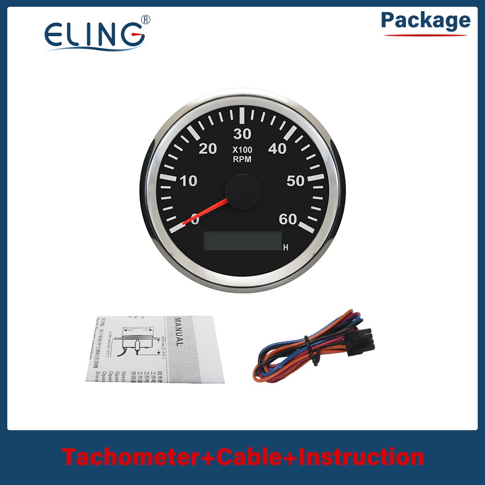 ELING RPM Tacho Tachometer REV Counter with Hour meter 85mm 12V 24V with Backlight: 6K-BS