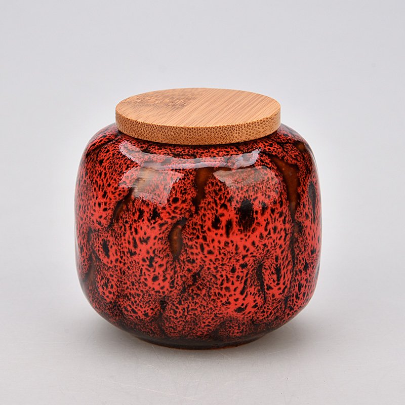 Mini Jarra de cerámica con tapa de madera sellada, recipiente portátil para té, dulces, velas aromáticas, contenedor de porcelana, decoración del hogar: E