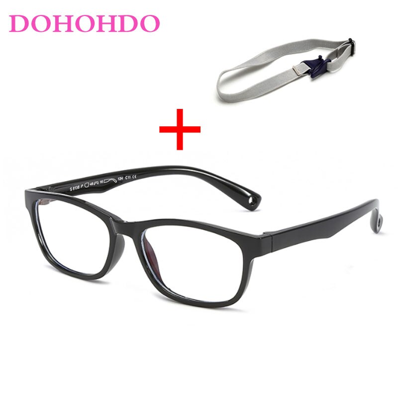 DOHOHDO 2022 Flexible Kids Eyeglasses Frame Glasses For Child Boys Girls Degree Myopia Optical Frames With Lanyard Square: black