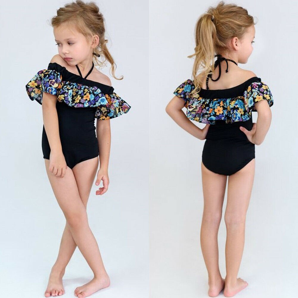 Børn baby pige sommer 2 stk bikini blomst flæse badetøj badedragt badedragt pandebånd dragt strandtøj