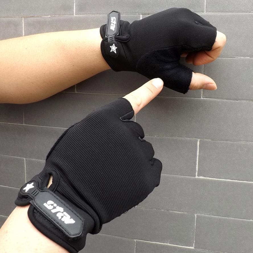 Mannen Antislip Cycling Bike Gym Fitness Sport Half Vinger Handschoenen Hand Protector Gewichtheffen Sport Fietsen Handschoenen: Black / L
