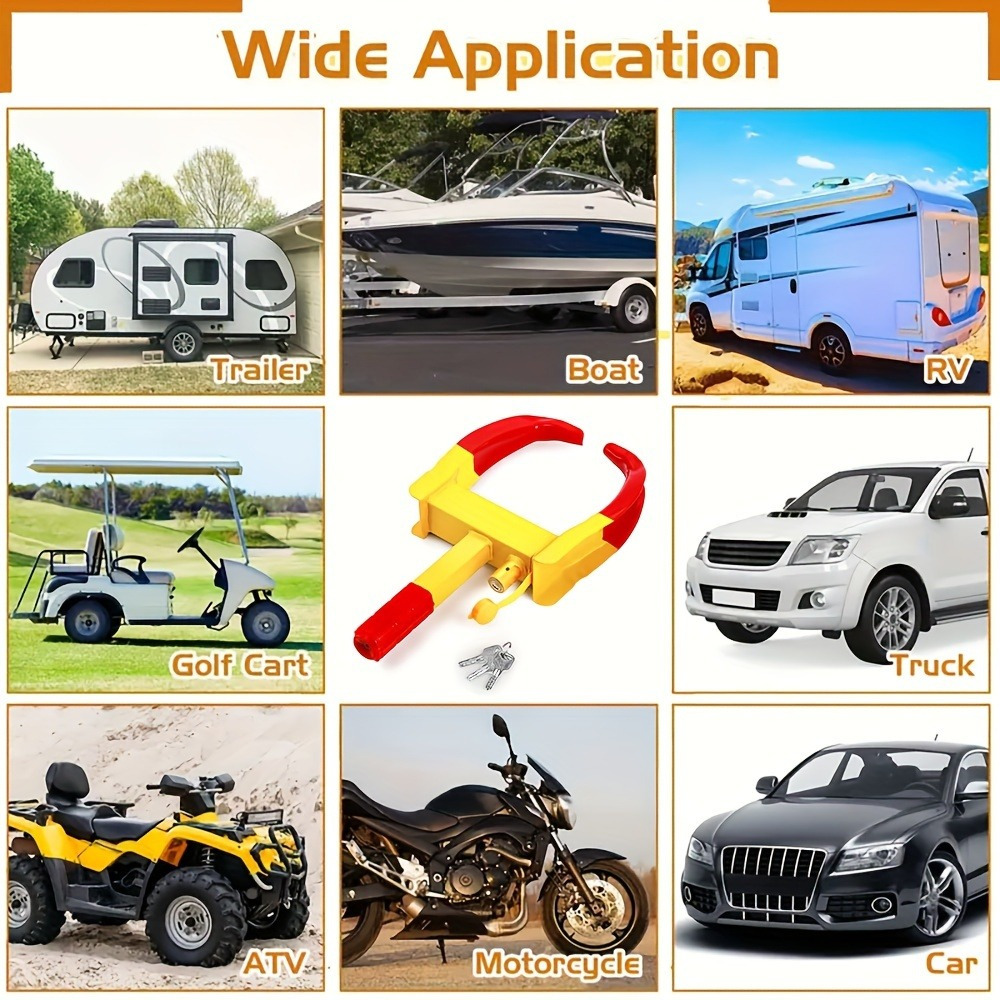 Kraftig dæklås i rustfrit stål. justerbar med ni huller. passer til biler, lastbiler, autocampere, trailere, cykler og motorcykler.