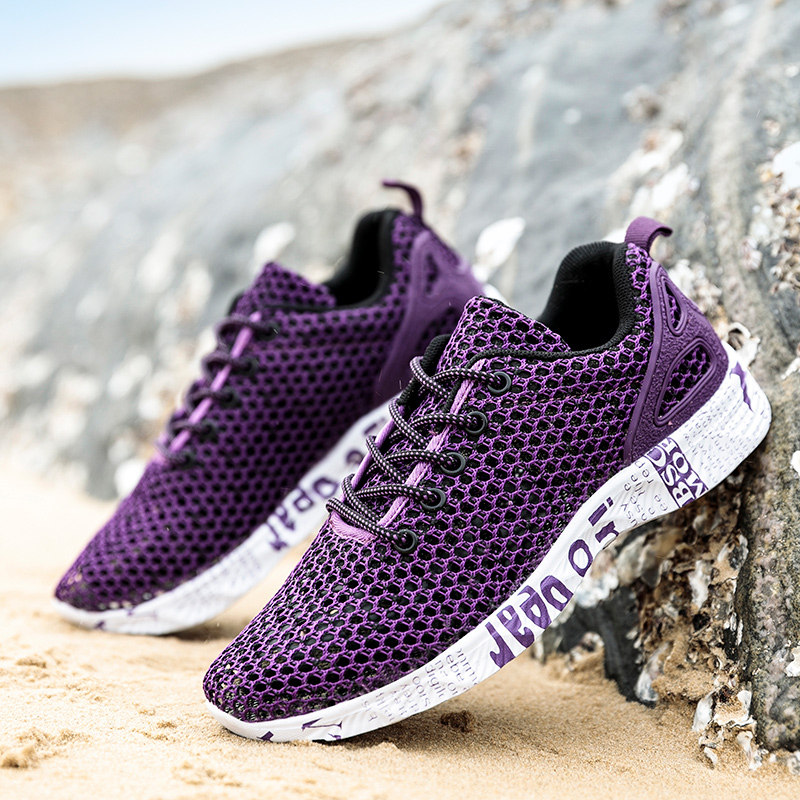 Women Outdoor Walking Shoes Mesh Openwork Breathable Lightweight Non-slip Upstream Shoes Female Seaside Speed Interference Shoes: Purple / 5