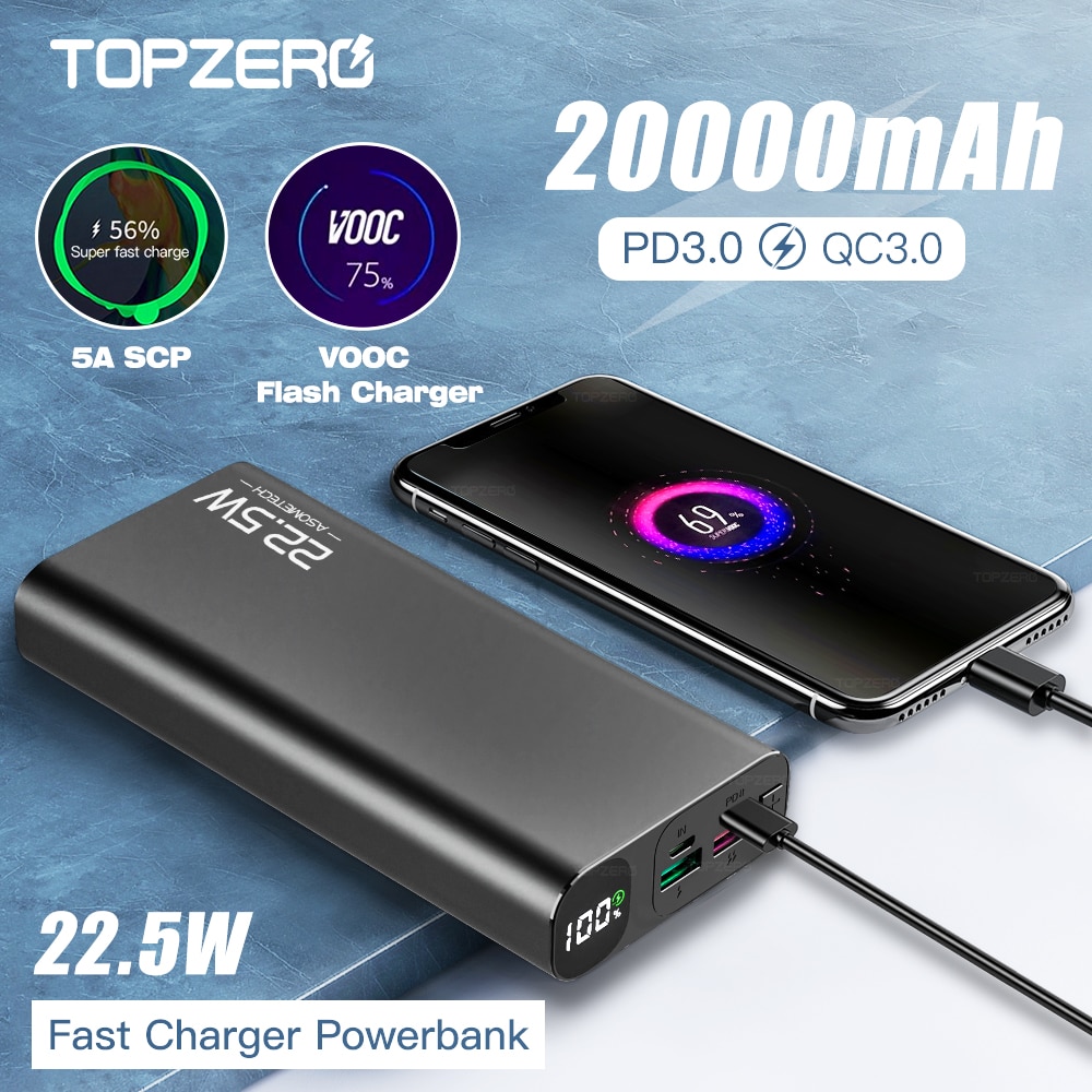 Power Bank 20000mAh PD QC 3.0 carica rapida Poverbank 20000mAh porta USB tipo C Display a LED batteria esterna Powerbank per telefono