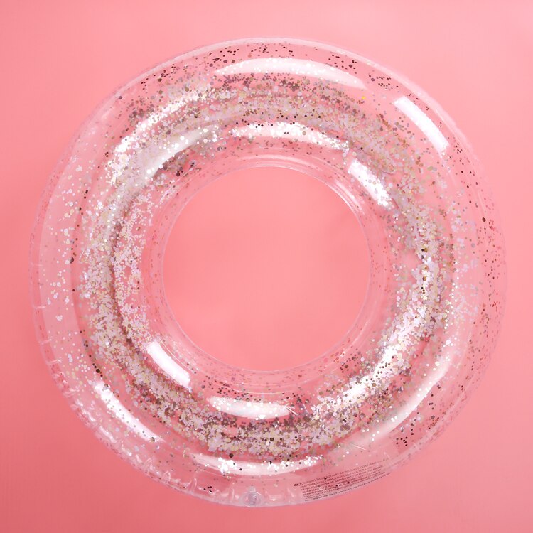 Inflatable Pool Rose Gold Glitter Swim Ring Swimming Tool Pool Life Buoy pool floats For Adult Pool: 90cm silver