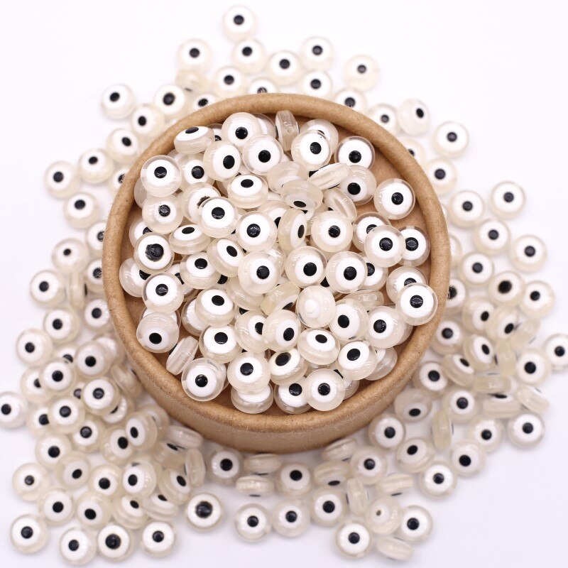 40pcs Mix Oblate Shape Evil Eye Beads 8mm Hollow Stripe Resin Spacer Beads Child DIY Jewelry Bracelet Handicraft Supplies: Beige