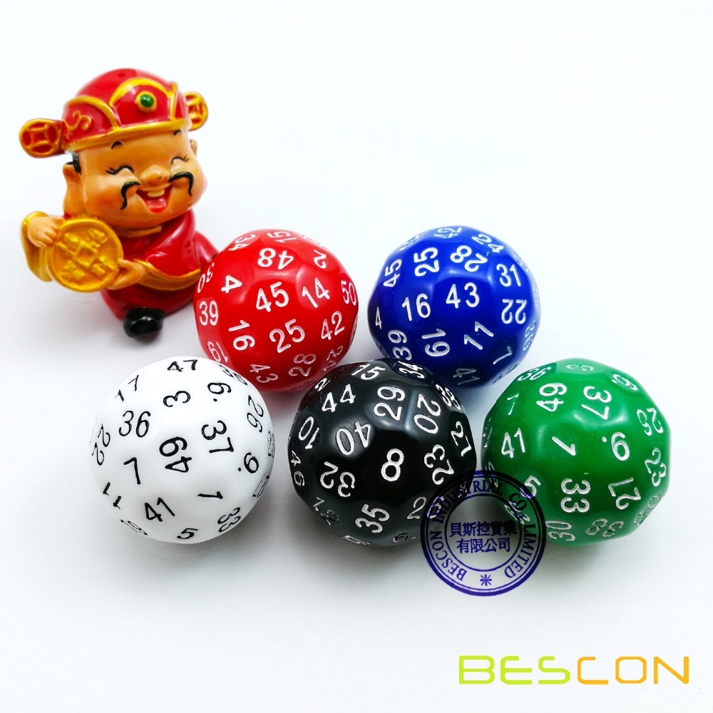 Bescon Neue Stil Polyhedral Würfel 50-seitige Gaming Würfel, D50 sterben, D50 würfel, 50 seiten Würfel, 50 Seitige Cube, 5 Assorted Opaque Farbe