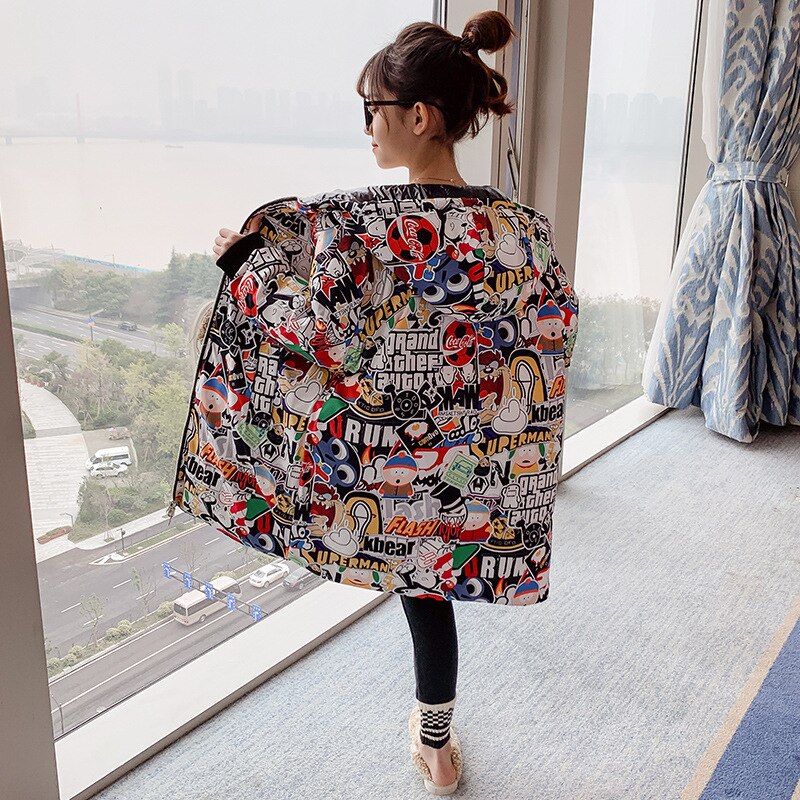 Mädchen Baumwolle Gefütterte Jacke Winter freundlicher doppelt Seite Tragen Lange Verdickt Mäntel freundlicher Mit Kapuze Graffiti Parkas Outwear