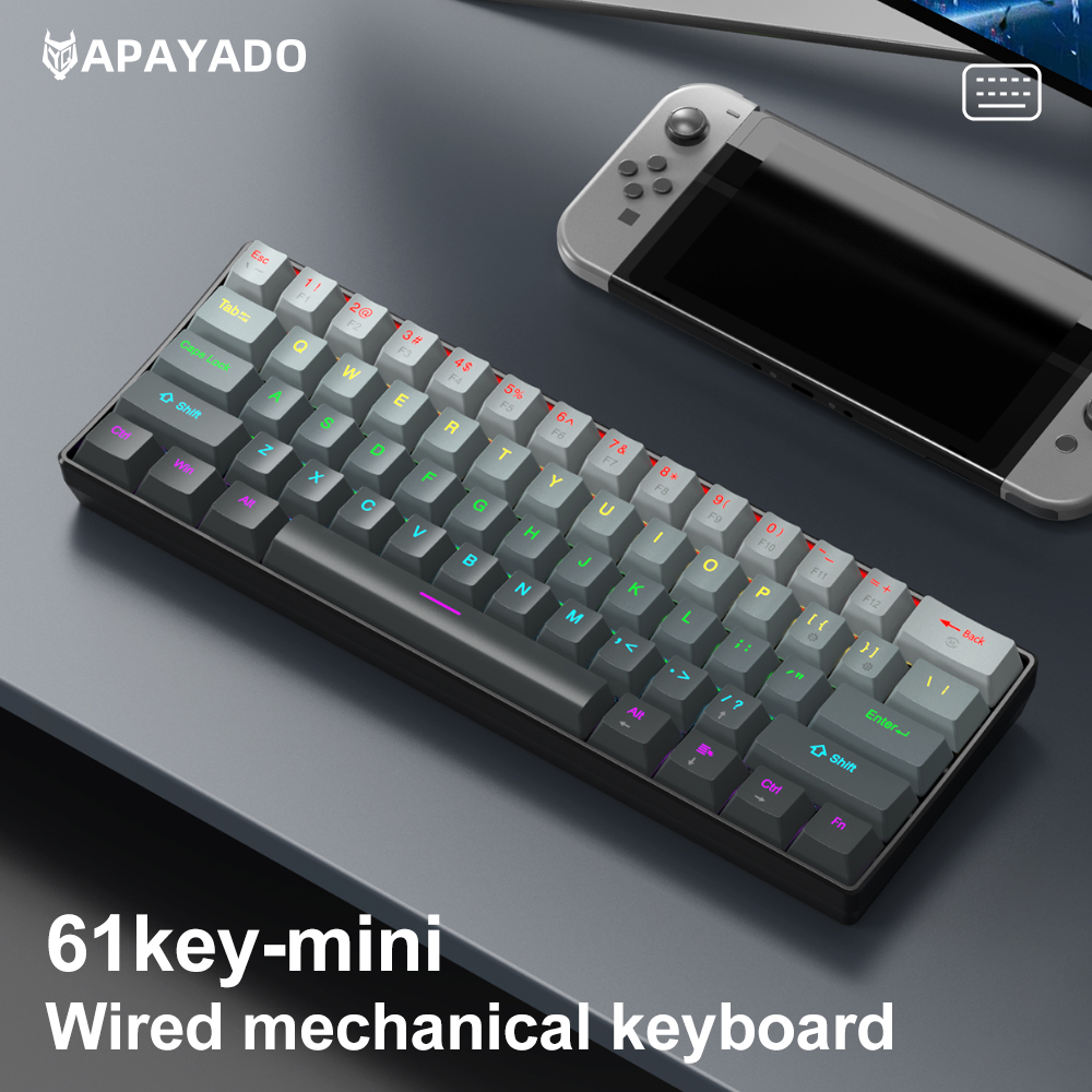 Mini 61 Keys K61 Wired Mechanical Keyboard | Compact Layout | Detachable Cable | Gradient Keycaps | Full N-Key Rollover