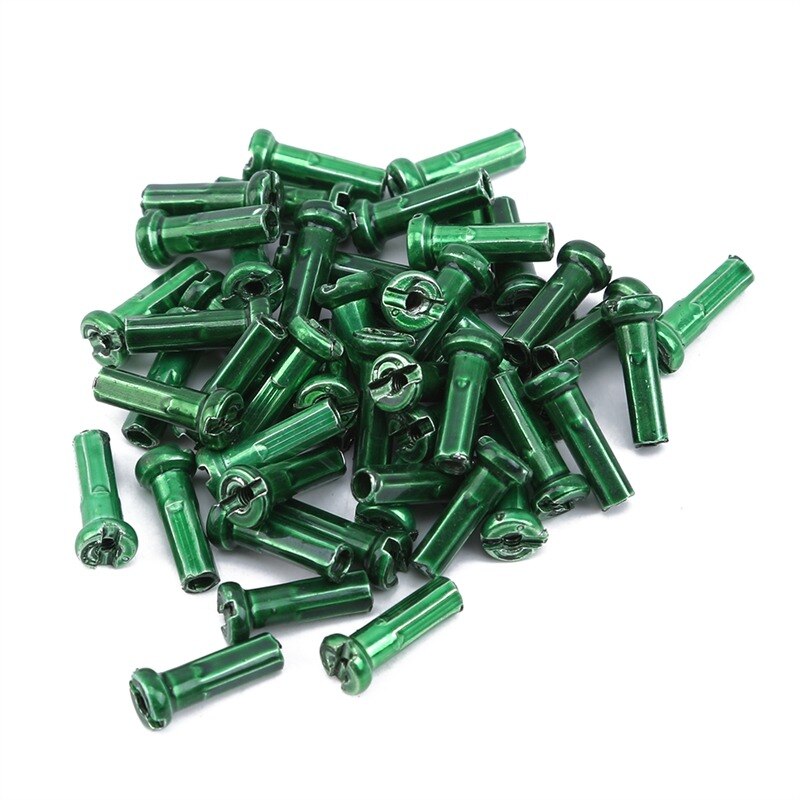 50 piezas de hierro y cobre casquillo de radio 14mm MTB Carretera de montaña bicicleta ciclismo pezones radios de equipo de equitación Accesorios: green