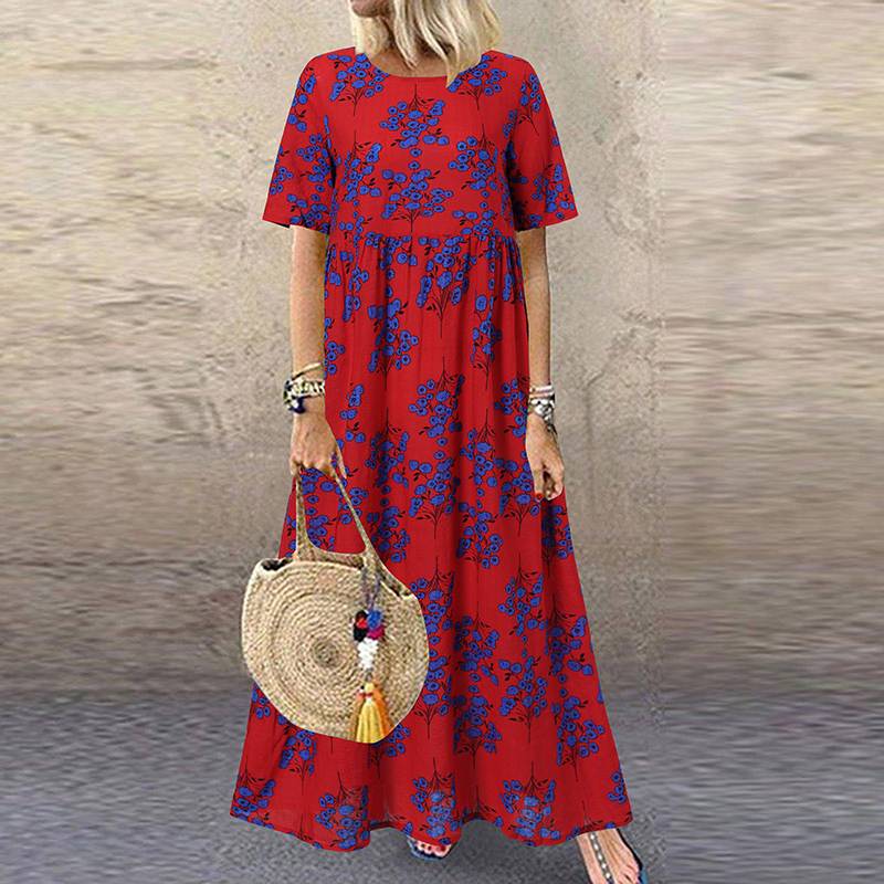 ZANZEA – Robe Maxi imprimée Vintage pour femmes, tenue d'été décontractée, manches courtes, , motif Floral, col rond, 2023