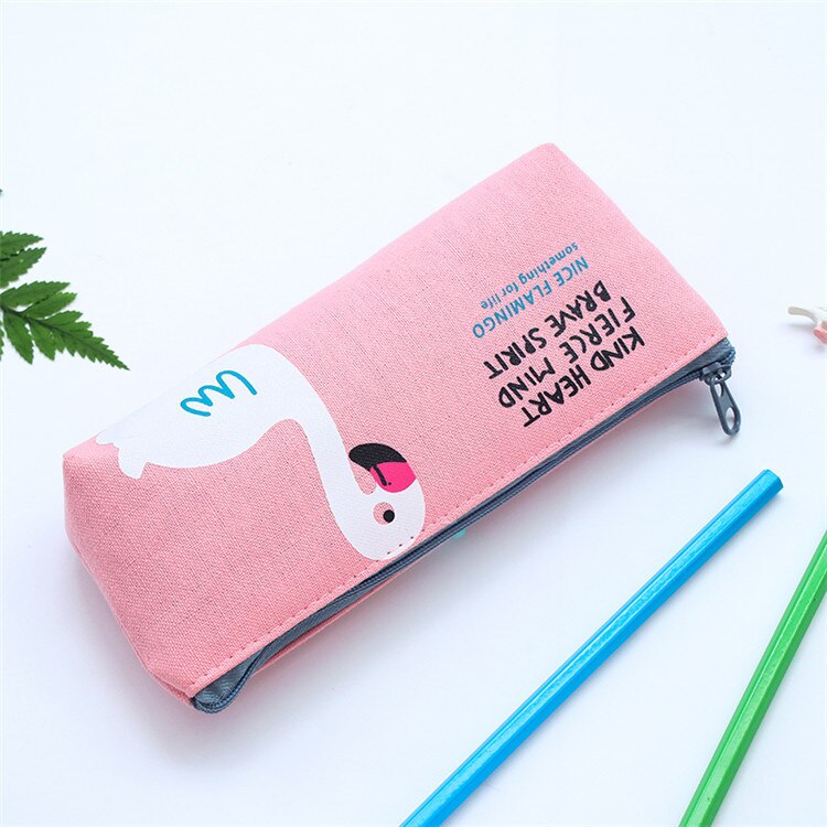 Kawaii dessin animé oiseau flamant rose Cactus toile crayon sac papeterie rangement organisateur sac fournitures scolaires étudiant prix