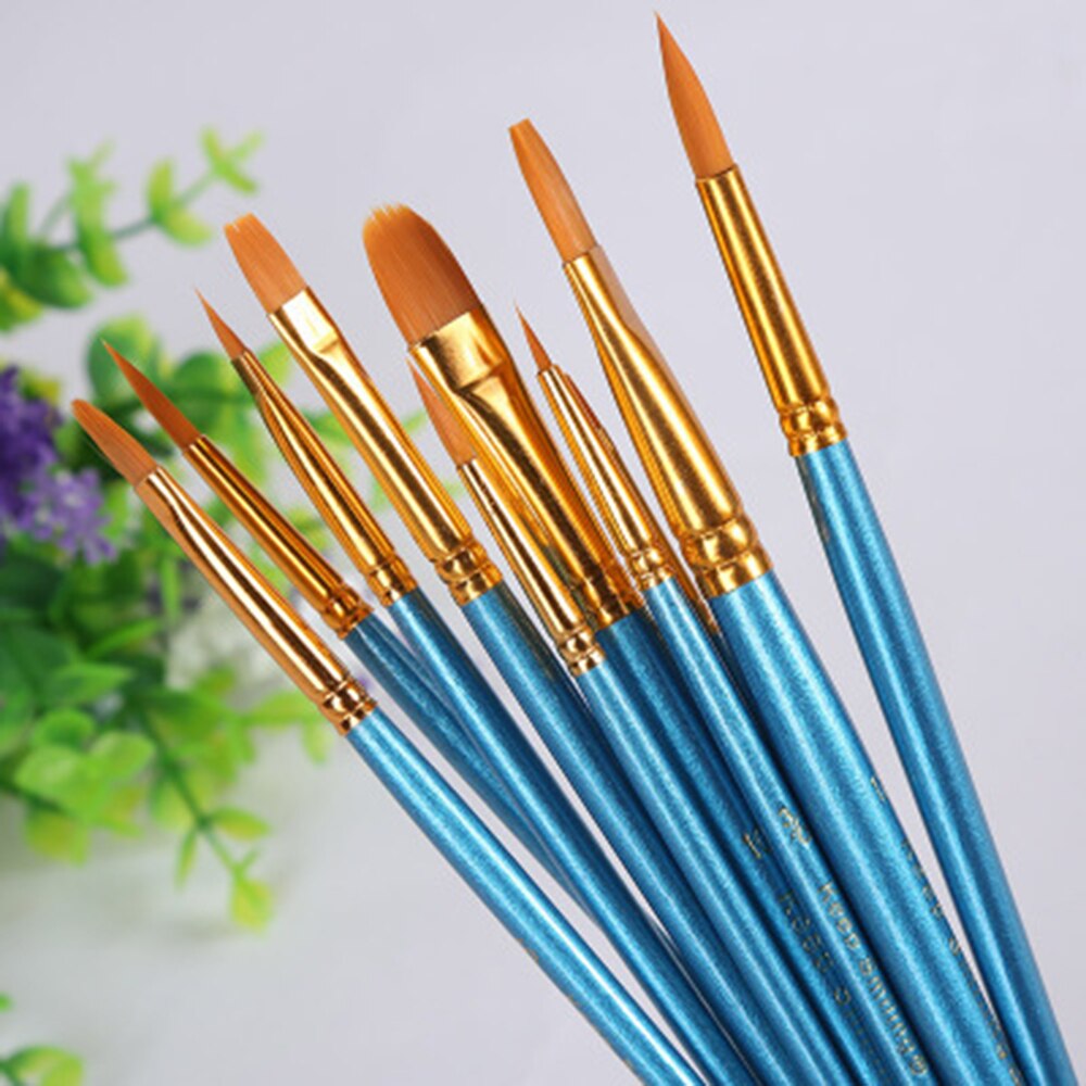 10 stk maling efter antal børster træhåndtag syntetisk pensel sæt til modelbygningskunst pensel forsyninger