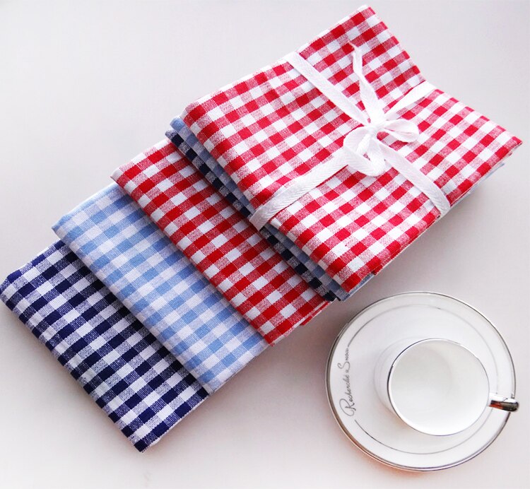Blauw Rood Wit 3Pcs Geruite Servet Keuken Handdoek Katoen