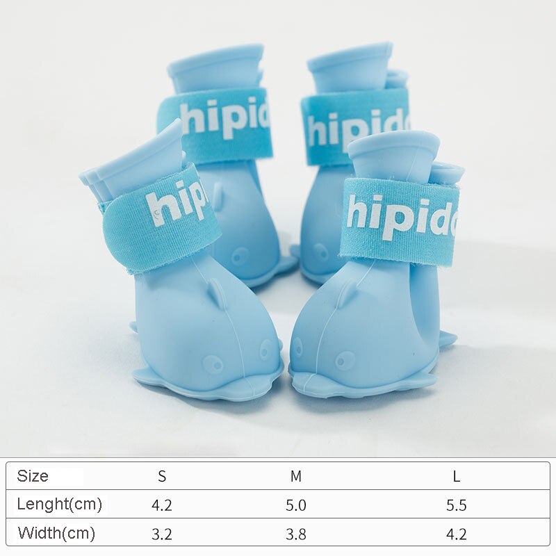 Dessin animé chiot chien chaussures poméranie Bichon Teddy chaussures lot de 4 imperméable bottes de pluie couvre-pied animal de compagnie silicone pluie chaussons