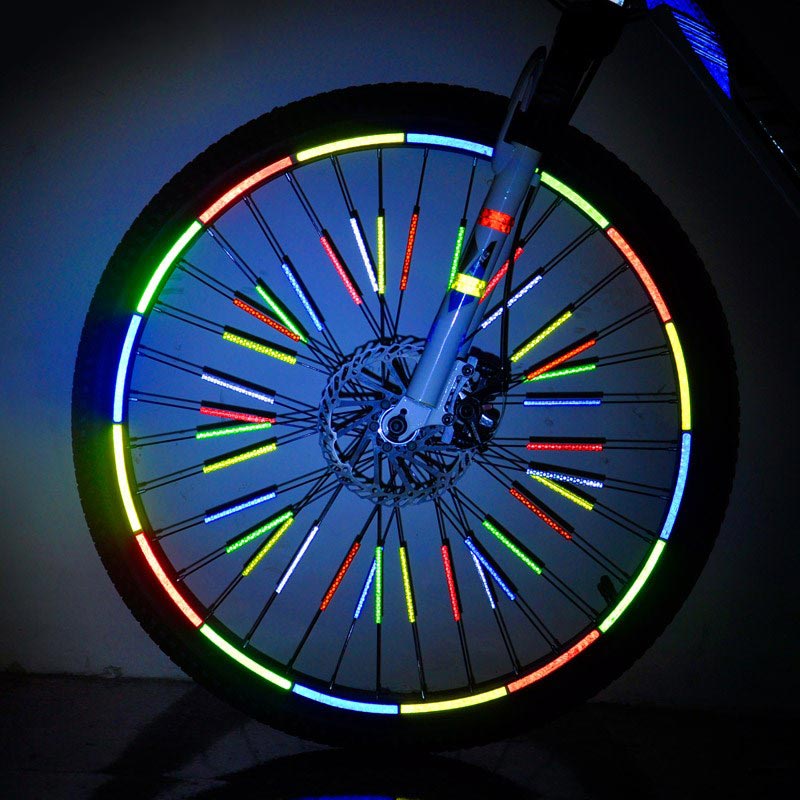 Reflector de rueda de radios de colores brillantes para bicicleta, suministros de decoración de medias de seguridad reflectantes, 12 unids/bolsa