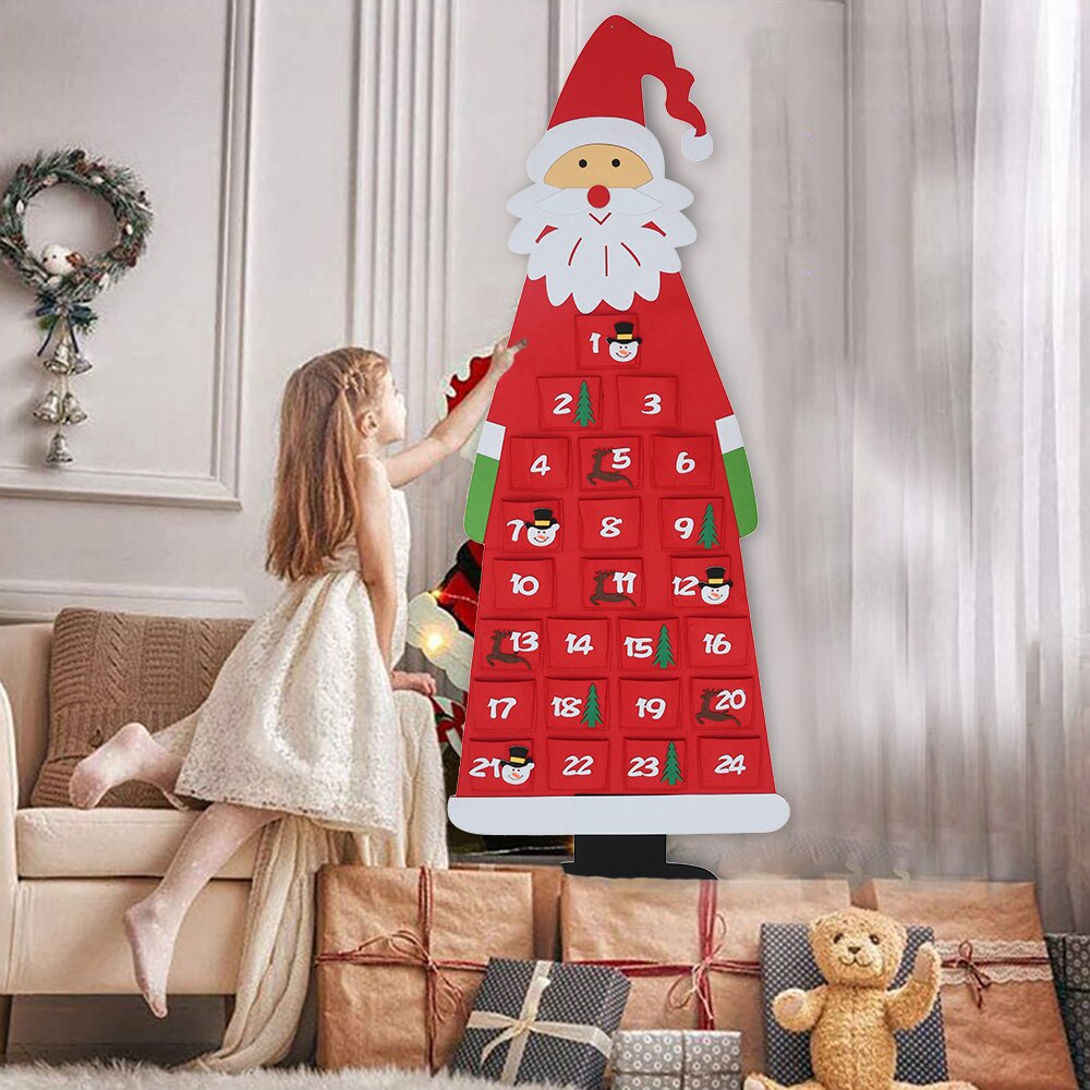Felt Christmas Advent Calendar with Pockets Wall Hanging Santa Felt Advent Calendar 24 Days Countdown Calendar for Home Decor