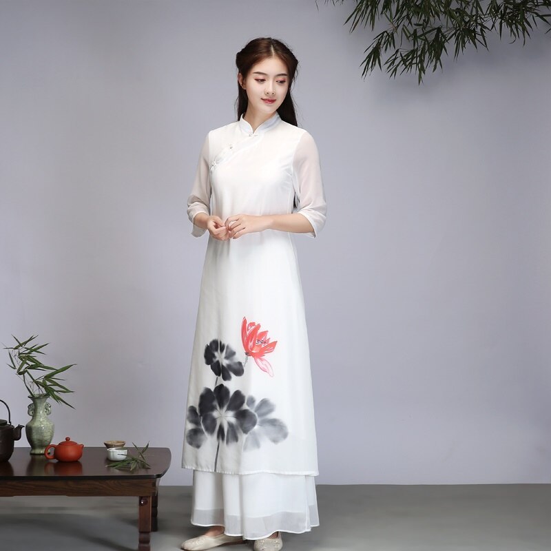 Vestido tradicional chino Qipao de manga larga, ropa Oriental de primavera para mujer, ropa de Vietnam, vestido Ao Dai, 31044
