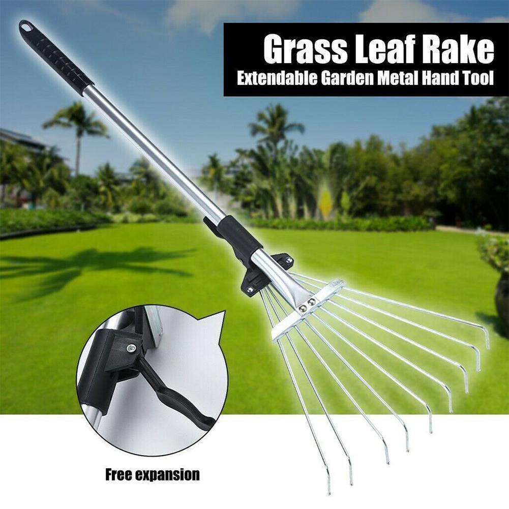 Telescopische Tuin Hark Tuin Schoonmaken Vuilnis Leaf Hand Hark Verzamelen Harken Tool Tool Gras Gazon Scoop U4P6
